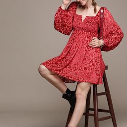 Label Ritu Kumar Red Floral Velvet A-Line Dress-picture-25