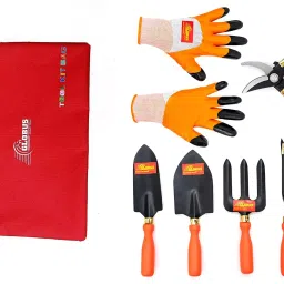 Globus 1388 Steel Gardening Tool Set Pruner, Working Gloves With Tool Kit Bag (Set Of 7 Pcs)-16