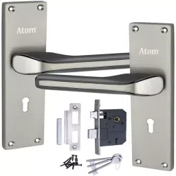 Atom Zinc Alloy Silver Door Handle Lock Set, O-45KYSS-5