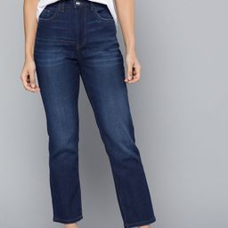 Mast & Harbour Women Navy Blue Straight Fit Light Fade Stretchable Jeans-picture-55
