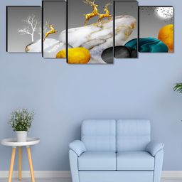 Aura Grey & White 5 Pieces Wooden Animals Wall Paintings image 2