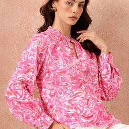 all about you Abstract Print Mandarin Collar Bishop Sleeves Top-12