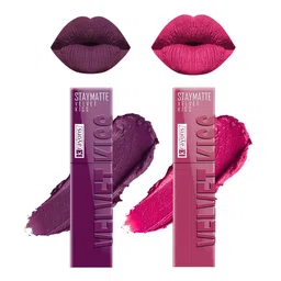 krayons Set Of 2 Velvet Kiss Liquid Lipstick - 3.5 ml Each - Burgundy 03-Pink Punch 10-13