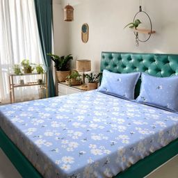 KLOTTHE Blue & White Floral Printed 300 TC Double King Bedsheet Set -2.50 m x 2.25 m-image-61