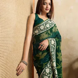 Ethnielle Floral Printed Zari Pure Georgette Saree-picture-12