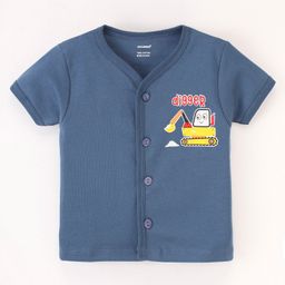CUCUMBER Interlock Cotton Knit Half Sleeves Vest Digger Print - Blue-11