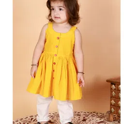 VASTRAMAY SISHU Handloom Cotton Sleeveless Striped  Kurta & Pant -Mustard Yellow &  Cream-picture-25