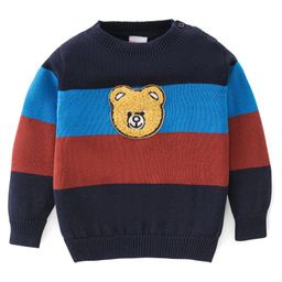 Babyhug Cotton Full Sleeves Color Block Light Winter Pullover with Bear Patch - Multicolor-image-14
