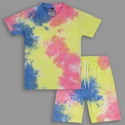 Unicorns Half Sleeves Tie Dye Tee With Coordinating Shorts Night Suit - Multi Colour-picture-24
