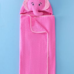 Babyhug Terry Woven Hooded Towel Owl Embroidery - Pink-picture-23