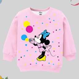 KUCHIPOO Mickey & Friends Featuring Full Sleeves Minnie Mouse Printed Cotton Fleece Sweatshirt - Pink-picture-36