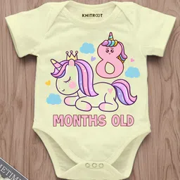 KNITROOT Half Sleeves Unicorn Theme 8 Month Printed Onesie - Yellow-picture-27