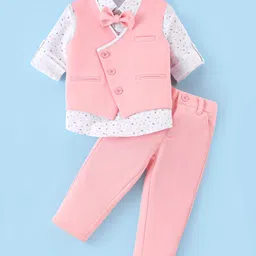 Robo Fry Cotton Knit Full Sleeves Printed 3 Piece Party Suit with Bow & Waist Coat - Pink-picture-41