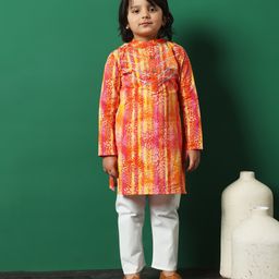 READIPRINT Full Sleeves Floral Printed Cotton Kurta With Pyjama - Orange-picture-10