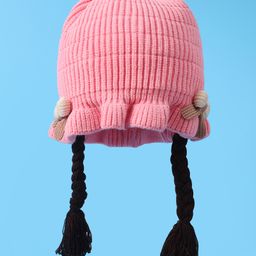 Babyhug Woollen Cap With Bow Applique - Pink-image-93