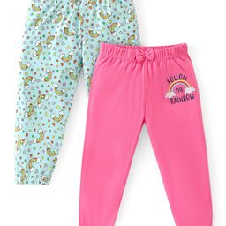 Babyhug Cotton Knit Full Length Lounge Pants with Rainbow & Heart Print Pack of 2 - Multicolour-image-94