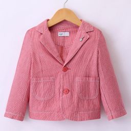 Simply Premium Cotton Full Sleeves Textured Striped Partywear Blazer Solid Colour - Red-image-14