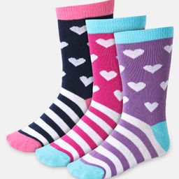 Cute Walk by Babyhug Cotton Lycra Knit Anti-bacterial Socks Heart & Strips Design Pack of 3 - Black Pink & Purple-19
