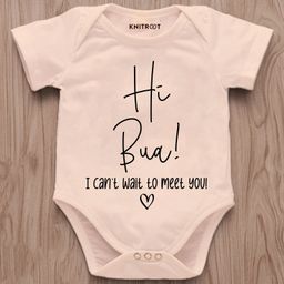 KNITROOT Announcement Theme Half Sleeves Hi Bua I Can'T Wait To See You Text Printed Onesie - Peach-image-57