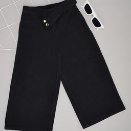 Pantaloons Junior Cotton Spandex Solid Wide Leg Pant - Black-image-60