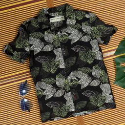 The Lion and the Fish Viscose Half Sleeves Leaves Printed Shirt - Midnight Yellow-image-40