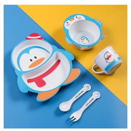 ARCADE TOYS Penguin Shape Bamboo Dinnerware Set for Kids(Set of 5) - Multicolour-7