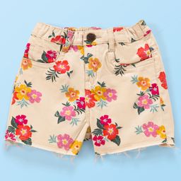 Babyhug Twill Woven Mid Thigh Shorts With Floral Print & Stretch - Off White-image-5
