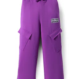 Pine Kids Knit Full Length Lounge Pant With Text Print & Cargo Pockets - Purple-picture-19