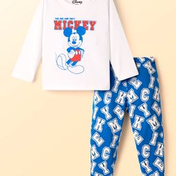 Babyhug Disney Single Jersey Knit Full Sleeves Night Suit with Mickey Mouse Graphics - Blue & White-picture-33