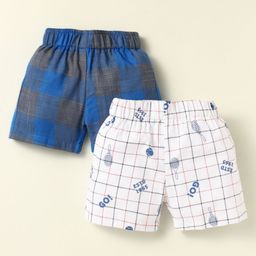 Rikidoos Pack Of 2 Checked & Typography Printed Boxers - Blue & White-image-49