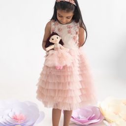 A Little Fable Sleeveless Floral Applique Sequin Embellished Ruffle Detailed Dress - Peach-image-82