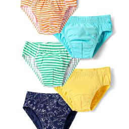 Honeyhap Premium 100% Cotton Knit Bio Finish Briefs With Stripes & Dino Print Pack Of 5 - Bright White Navy Peony & Blue Radiance-image-82