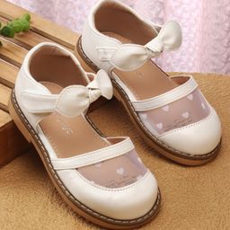 Babyoye Velcro Closure Solid Coloured Ballerina With Bow Applique - White-image-35