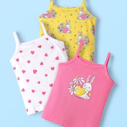 Babyhug 100% Cotton Antibacterial Slips With Hearts & Bunny Print Pack Of 3 - Pink Yellow & White-image-86