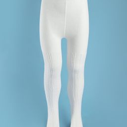 Cute Walk by Babyhug Knit Full Length Antibacterial Solid Colour Tights With Cable Design - White-image-53