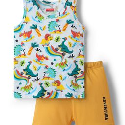 Babyhug 100% Cotton Sleeveless Vest With Dino Print & Shorts With Text Print -Multicolour-picture-16