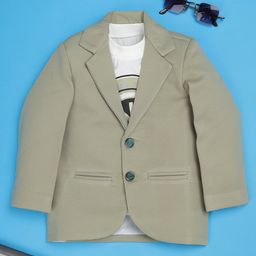 Radutu Full Sleeves Textured Blazer With Typography Printed Tee - Pista Green & White-image-23
