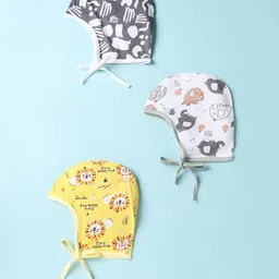 OHMS Interlock Knit Caps with Knot With Animal Print Pack of 3 Grey Yelow & White - Diameter 9 cm-picture-39