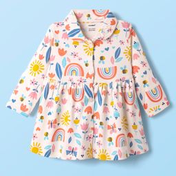 CUCUMBER Interlock Knit Full Sleeves Rainbow Print Shirt Dress - White-image-69
