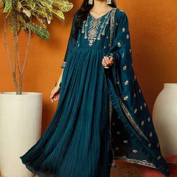 Trendmalls Women Embroidered Sequins Work Anarkali Kurta Pant with Dupatta-image-33