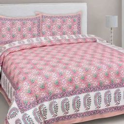 Bombay Spreads Pink & Off Printed Pure Cotton 180 TC King Bedsheet Set-2.74 m x 2.20 m-image-68