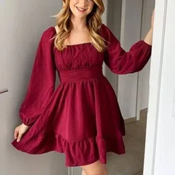 X FASHION GALLRY Women Puff Sleeve Fit & Flare Dress-picture-28