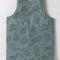 Zero Sinker Knit Sleeveless Set of Vests with Animal & Robot Print Pack of 3 - Teal Beige & Rust image 3