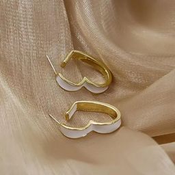 Estailo fashion Gold-Toned Heart Shaped Half Hoop Earrings-image-87