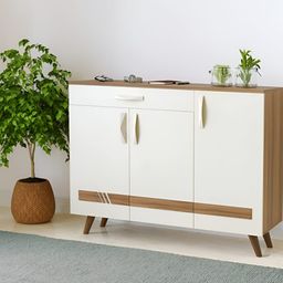 bluewud Kaspen Brown & White Wooden Shoe Rack With Drawer-39