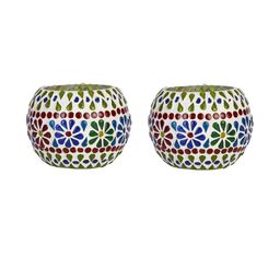 Somil Vibrant Multicolor Glass Candle Holder Add A Touch Of Magic To Diwali, Parties & Candlelight Dinners, Size-11 X 11 X 8 Cm Pack OF 2-picture-31