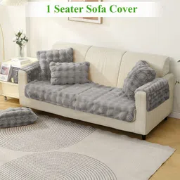 HOKIPO Grey 3 Pieces Self Design 1-Seater Sofa Covers With Arms-image-94
