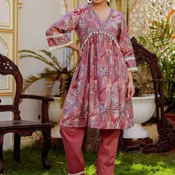 VAASVA JAIPUR Printed V-Neck Three-Quarter Sleeves Top With Trouser-picture-32