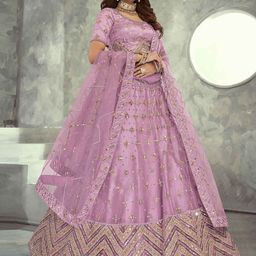 ODETTE Embroidered Sequinned Net Semi-Stitched Lehenga & Blouse With Dupatta image 1