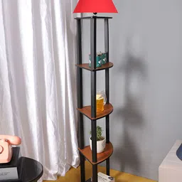 Devansh Red & Brown Conical Wooden Shelf Floor Lamp image 5
